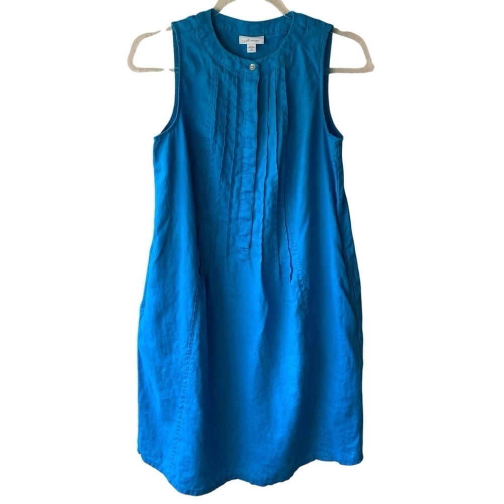 J.jill Love Linen Sleeveless Pintucked Summer Blue Lightweight Dress SZ XSP - Picture 2 of 12